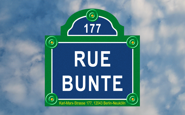 Rue Bunte arts and events venue, Neukoelln, Berlin. Graphic design and logo by Ursa Major Design