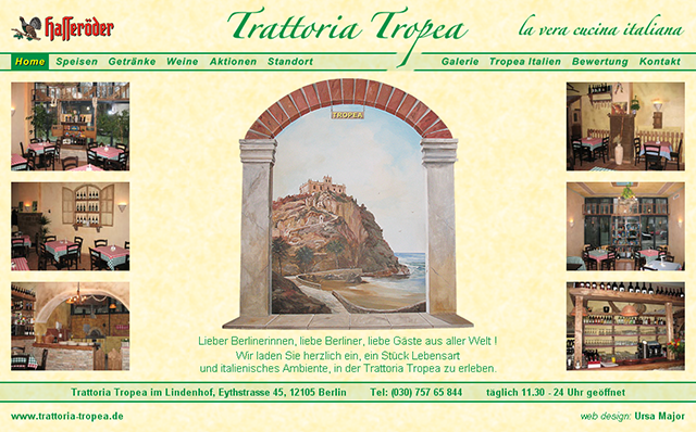 Trattoria Tropea, Italian restaurant in Berlin. Website designed by Ursa Major Design in Berlin